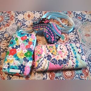 Take ALL 3 Vera Bradley Bundle EUC💖Long Wallet, Crossbody purse RFID & mirror💖